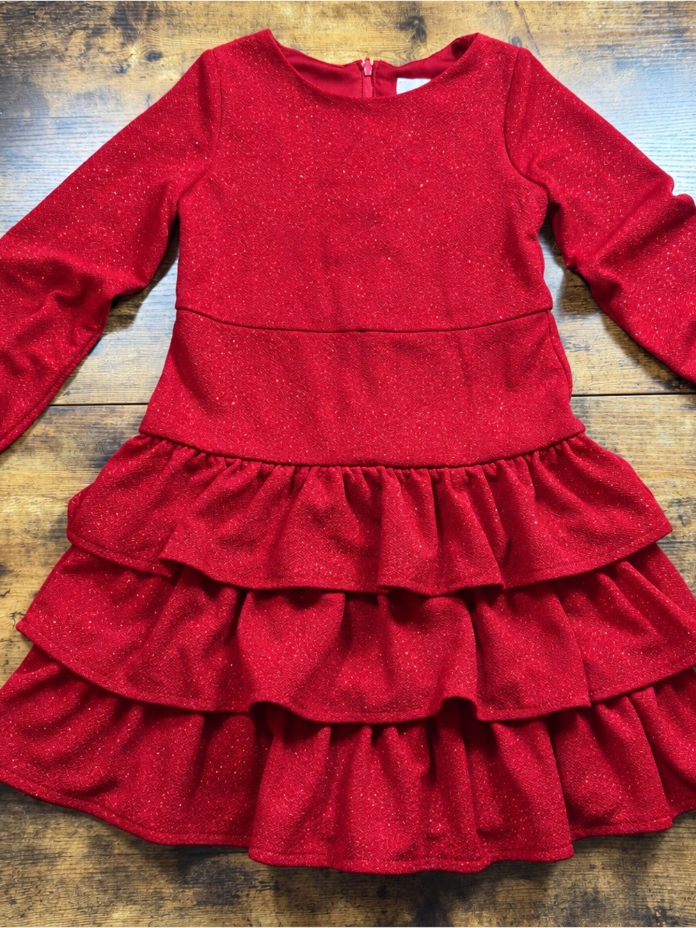 Rare Editions Girls Red Sparkle Tiered Ruffle Holiday Party Dress Size 6X